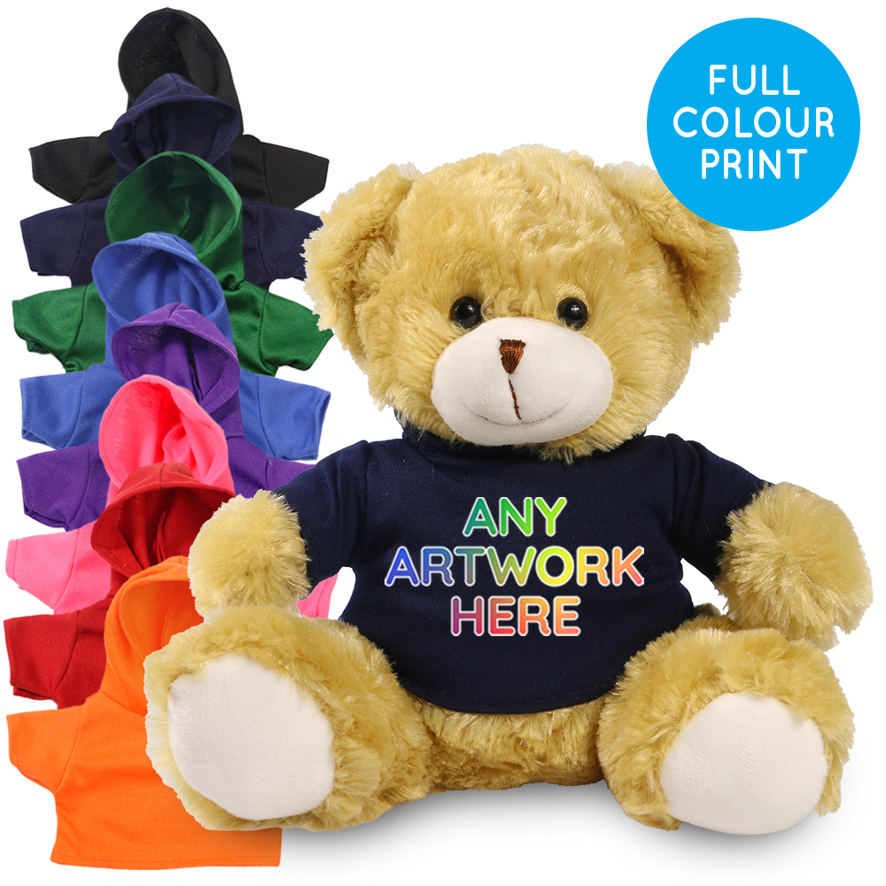 Promotional Elizabeth Bear in Printed Coloured Hoody - Branded Soft Toys - Large Teddy Bear