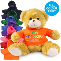 Promotional Elizabeth Bear in Printed Coloured Hoody - Branded Soft Toys - Extra Large Teddy Bear