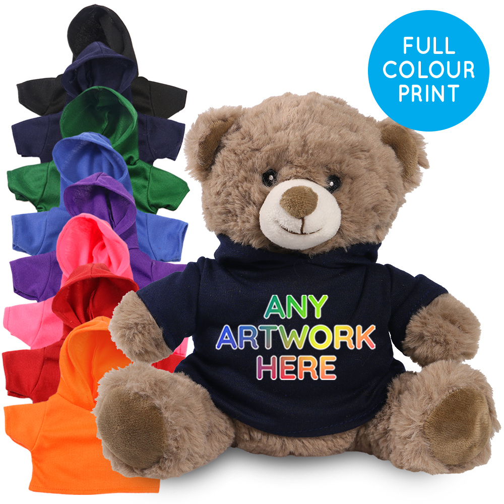 Promotional Catherine I in Printed Coloured Hoody - Branded Soft Toys - Medium Teddy Bear
