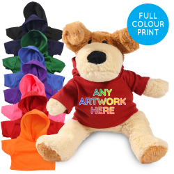 Promotional Darcy Dog Soft Toy in Printed Coloured Hoody - Branded Soft Toys - Large Teddy Bear