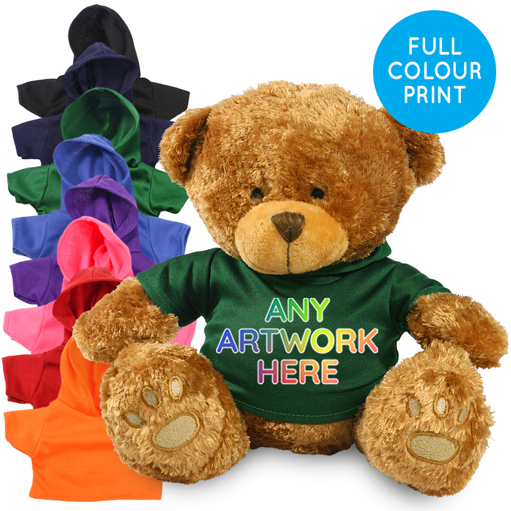 Promotional Edward I Bear in Printed Coloured Hoody - Branded Soft Toys - Extra Large Teddy Bear