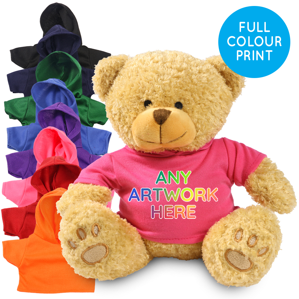 Promotional Edward II Bear in Printed Coloured Hoody - Branded Soft Toys - Large Teddy Bear