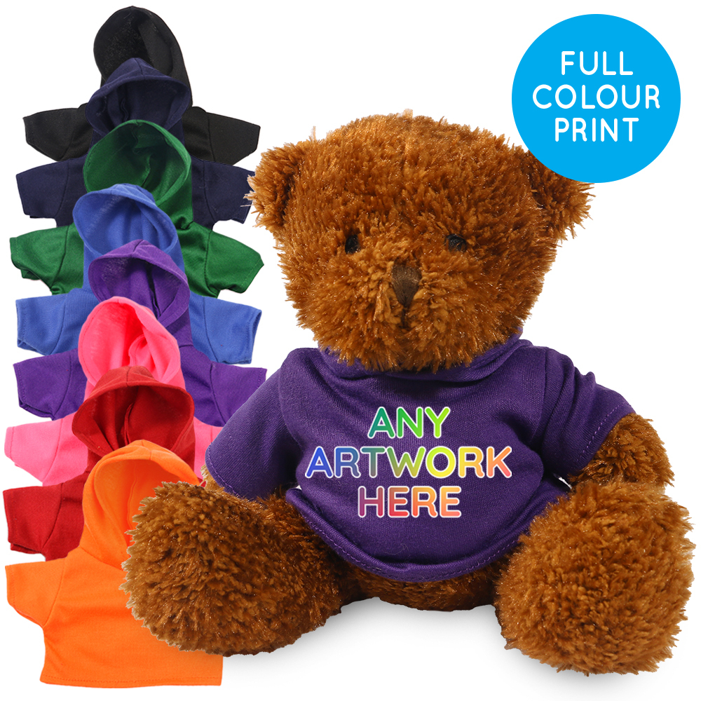Promotional James I Bear in Printed Coloured Hoody - Branded Soft Toys - Medium Teddy Bear
