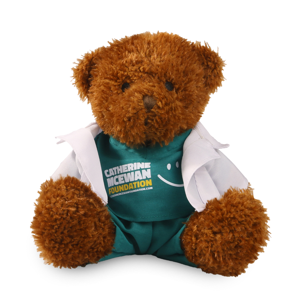 Promotional James I Dark Brown Bear in Printed Medical Outfit - Branded Soft Toys - Medium Teddy Bear
