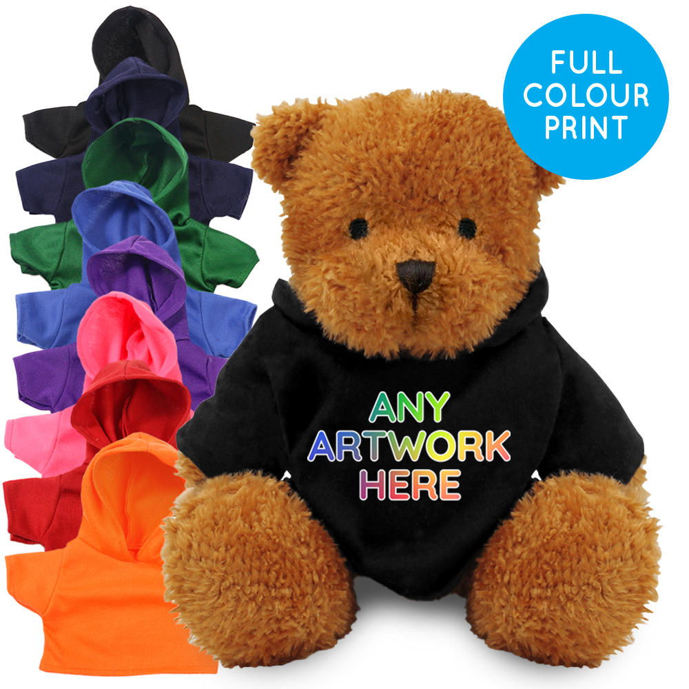 Promotional James II Bear in Printed Coloured Hoody - Branded Soft Toys - Medium Teddy Bear