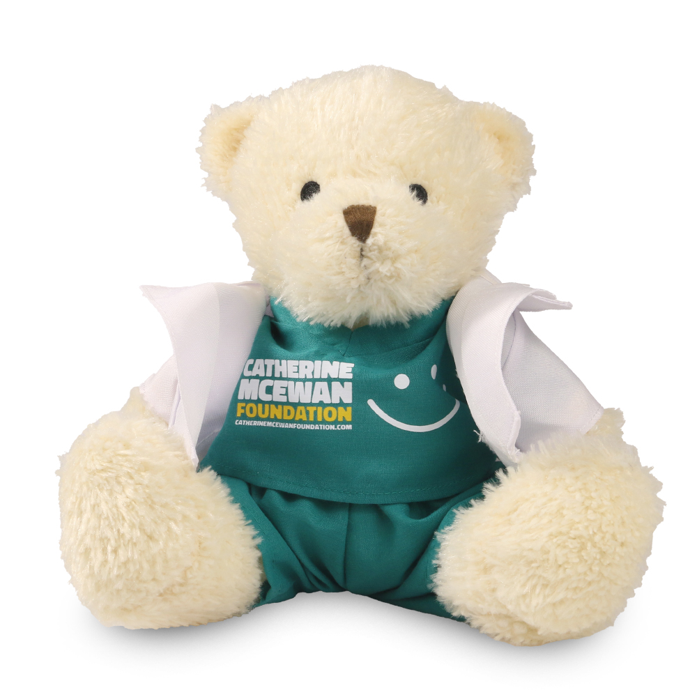 Promotional James III White Bear in Printed Medical Outfit - Branded Soft Toys - Medium Teddy Bear