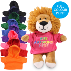 Promotional Louis Lion Soft Toy in Printed Coloured Hoody - Branded Soft Toys - Large Teddy Bear