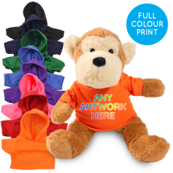 Promotional Max Monkey Soft Toy in Printed Coloured Hoody - Branded Soft Toys - Large Teddy Bear