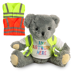 Promotional Archie 20cm Jointed Bear in Custom Hi-Vis Jacket - Printed Soft Toys - Large Teddy Bear