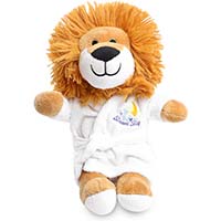 Promotional Louis Lion Plush Toy in Printed Dressing Gown - Branded Soft Toys - Large Teddy Bear
