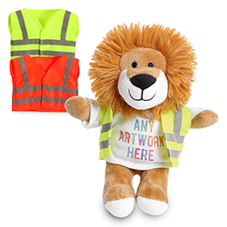 Promotional Louis Lion Soft Toy in Custom Hi-Vis Jacket - Printed Soft Toys - Large Teddy Bear