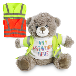 Promotional Catherine I Eco Bear in Custom Hi-Vis Jacket - Printed Soft Toys - Medium Teddy Bear