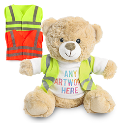 Promotional Catherine II Eco Bear in Custom Hi-Vis Jacket - Printed Soft Toys - Large Teddy Bear