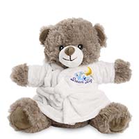 Promotional Cathreine I 17cm ECO Bear in Printed Dressing Gown - Branded Soft Toys - Medium Teddy Bear