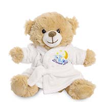 Promotional Catherine II 17cm ECO Bear in Printed Dressing Gown - Branded Soft Toys - Medium Teddy Bear