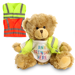 Promotional Charles Jointed Bear in Custom Hi-Vis Jacket - Printed Soft Toys - Large Teddy Bear
