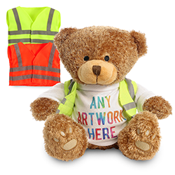 Promotional Edward I Brown Bear in Custom Hi-Vis Jacket - Printed Soft Toys - Extra Large Teddy Bear