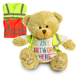 Promotional Edward II Golden Bear in Custom Hi-Vis Jacket - Printed Soft Toys - Extra Large Teddy Bear