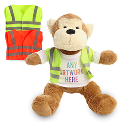 Promotional Max Monkey Plush Toy in Custom Hi-Vis Jacket - Printed Soft Toys - Large Teddy Bear