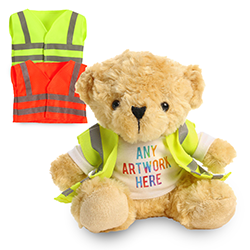 Promotional Victoria 16cm Golden Bear in Custom Hi-Vis Jacket - Printed Soft Toys - Medium Teddy Bear