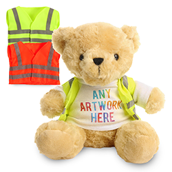 Promotional Victoria 19cm Bear in Custom Hi-Vis Jacket - Printed Soft Toys - Large Teddy Bear