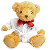 Promotional William Golden Bear in Printed Dressing Gown - Branded Soft Toys - Large Teddy Bear