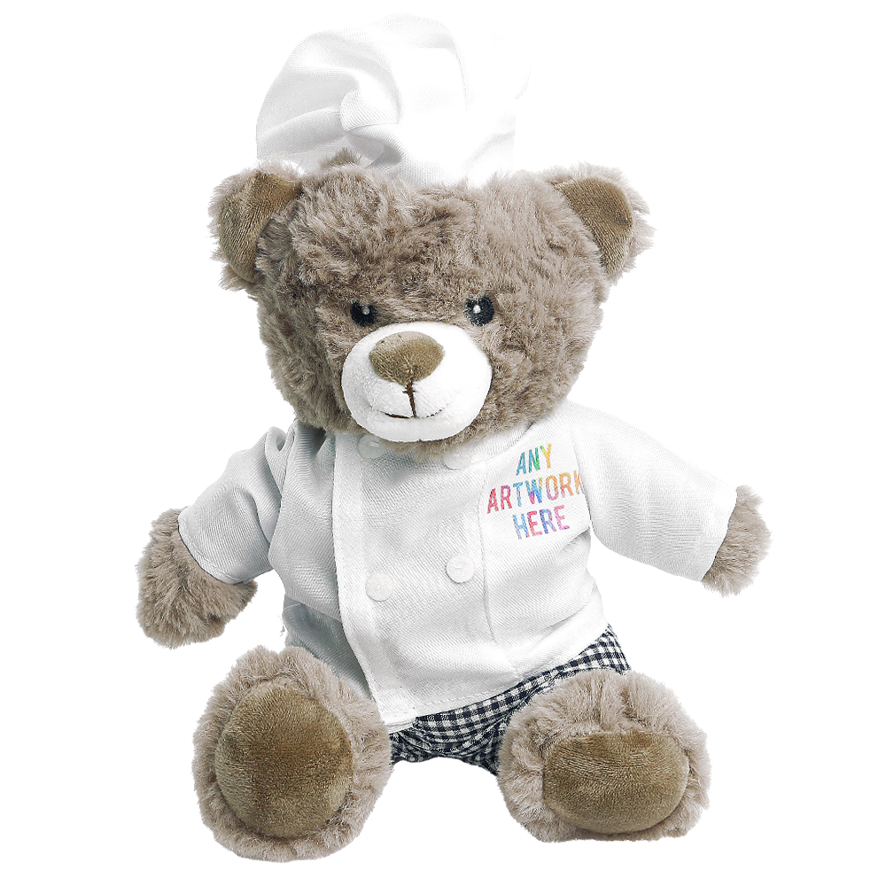 Promotional Catherine I Bear in Printed Chef Outfit - Branded Soft Toys - Medium Teddy Bear