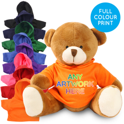 Promotional Richard Bear in Printed Coloured Hoody - Branded Soft Toys - Large Teddy Bear