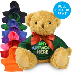 Promotional William Bear in Printed Coloured Hoody - Branded Soft Toys - Medium Teddy Bear